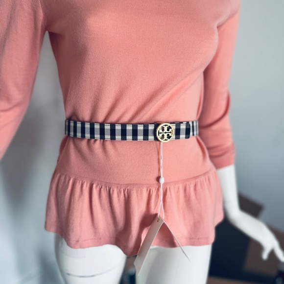 Tory Burch 1" Gingham Reversible Logo Belt XS. Reverses to black leather - Picture 6 of 13